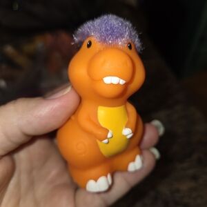 Orange Dinosaur Small Pet Toy - Purple Hair - Little People